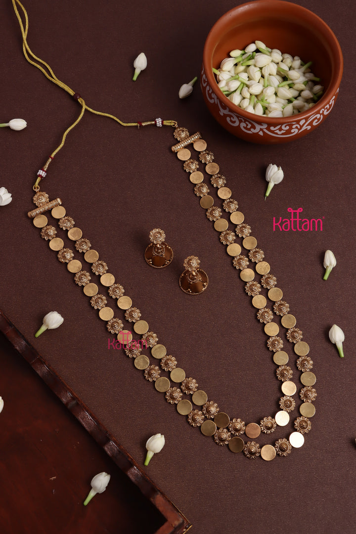 Prebook - Waiting Time Period 15 Working Days - Anju - Floral & Coin Double Layer Necklace