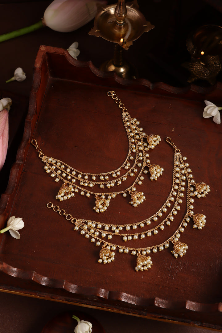 Triple Line Pearl Jhumka Earchain