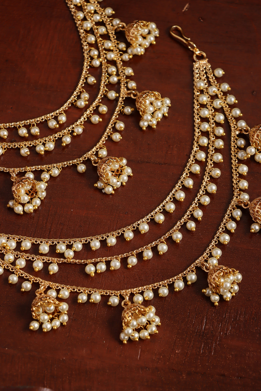 Triple Line Pearl Jhumka Earchain