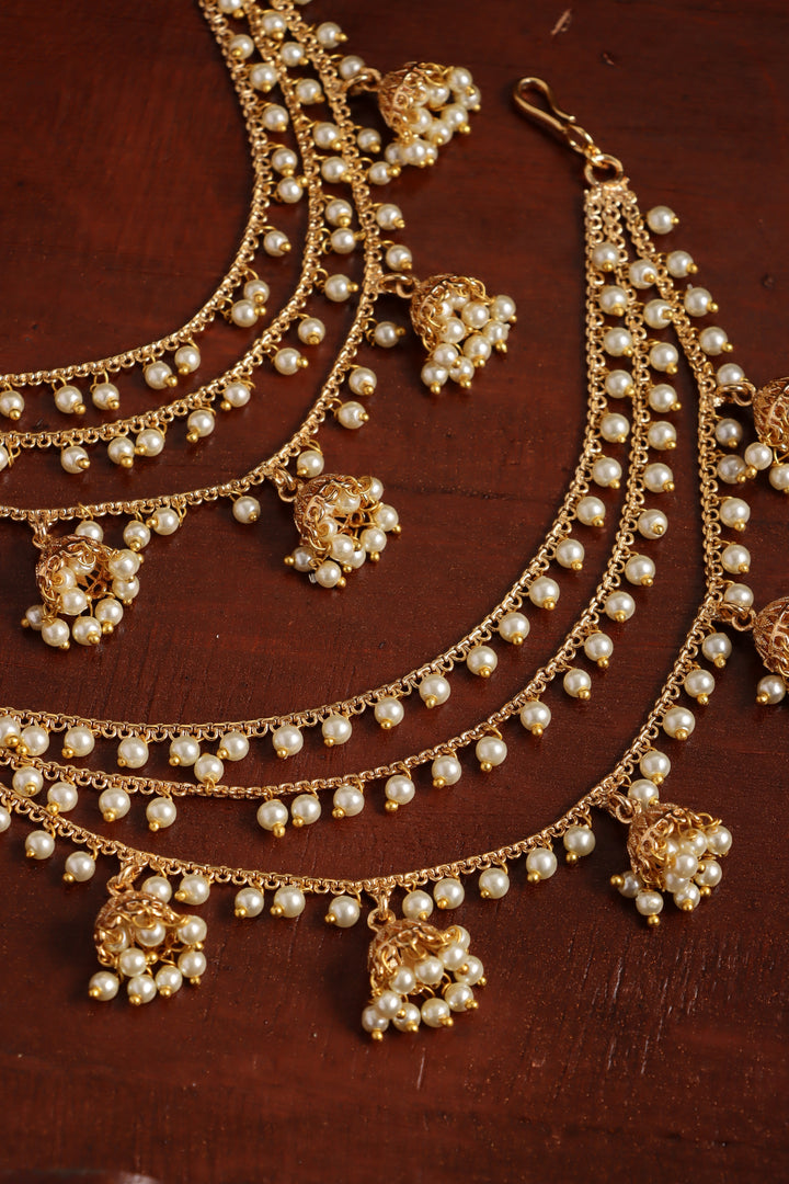 Triple Line Pearl Jhumka Earchain