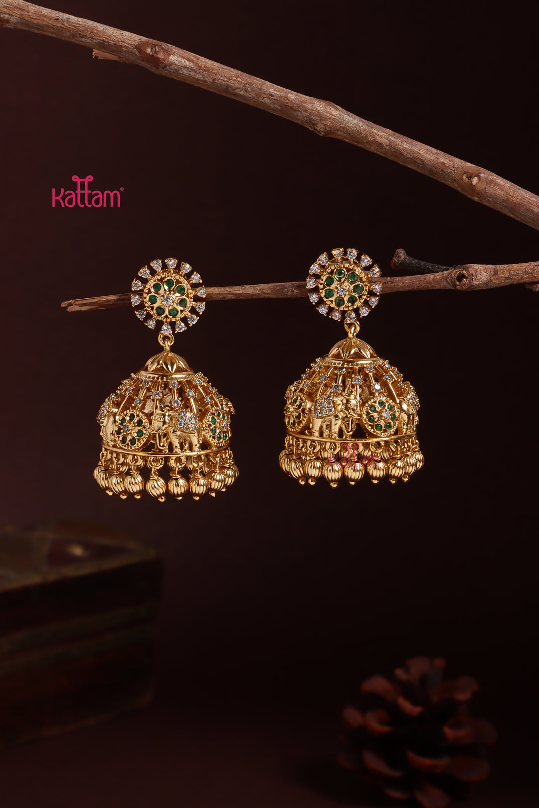 Goldtone Elephant Stone Jhumka