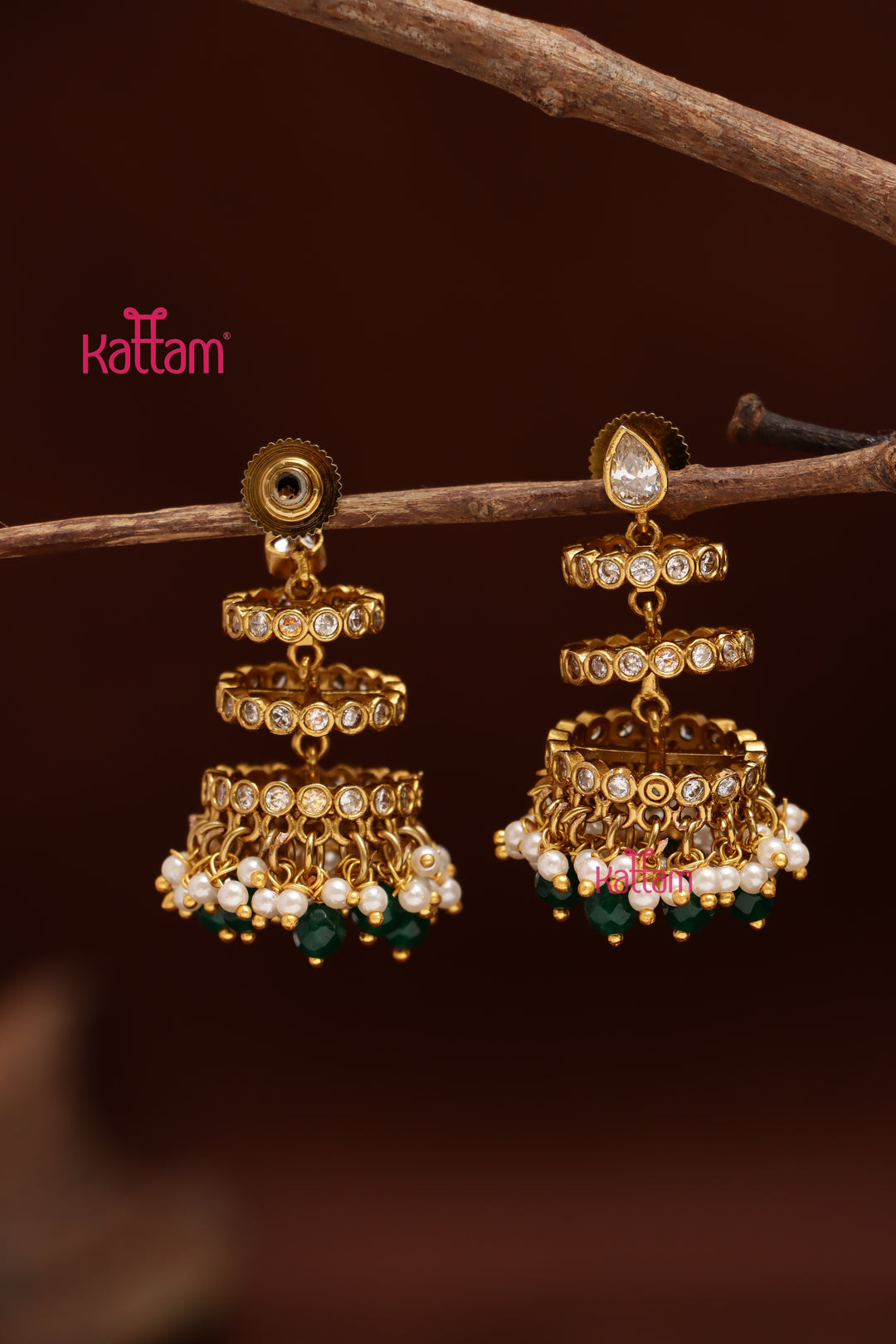 Triple Layered Pearl Bead Jhumka