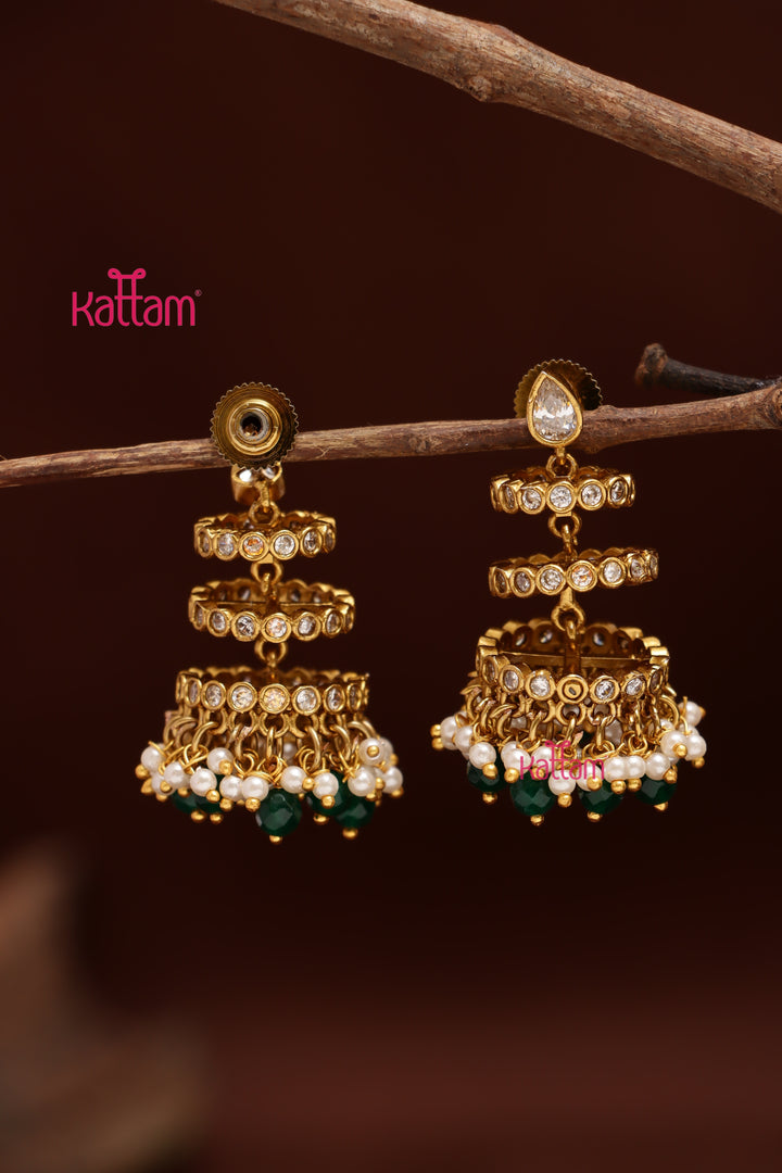 Triple Layered Pearl Bead Jhumka