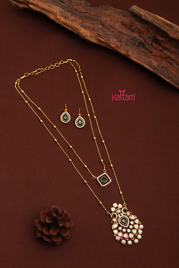 Swagatha - Layered Green Peacock Pearl Chain