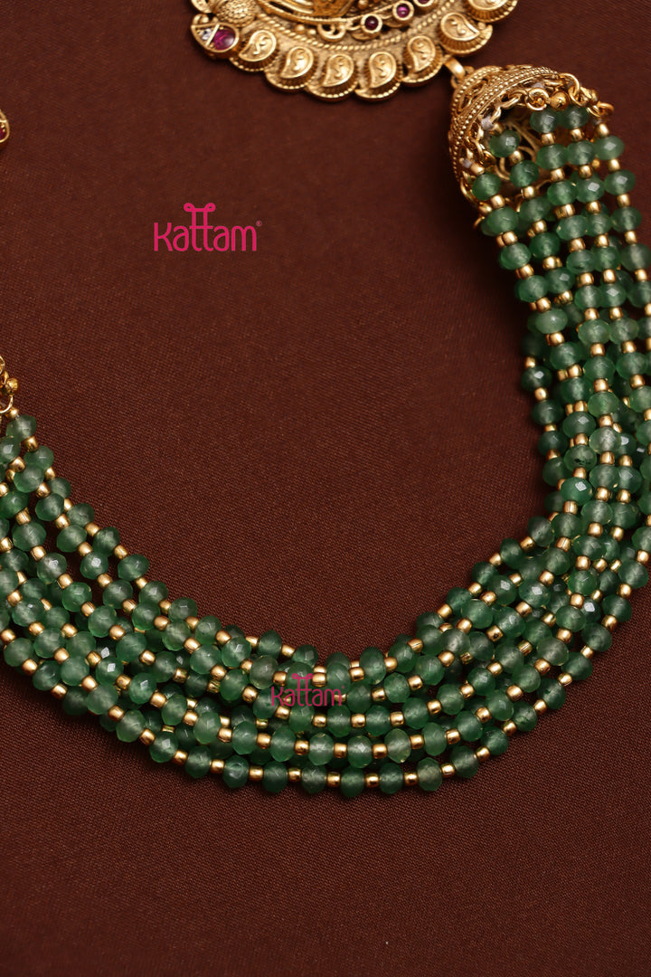 Indira  - Goddess Green Crystal Bead Bun Billai