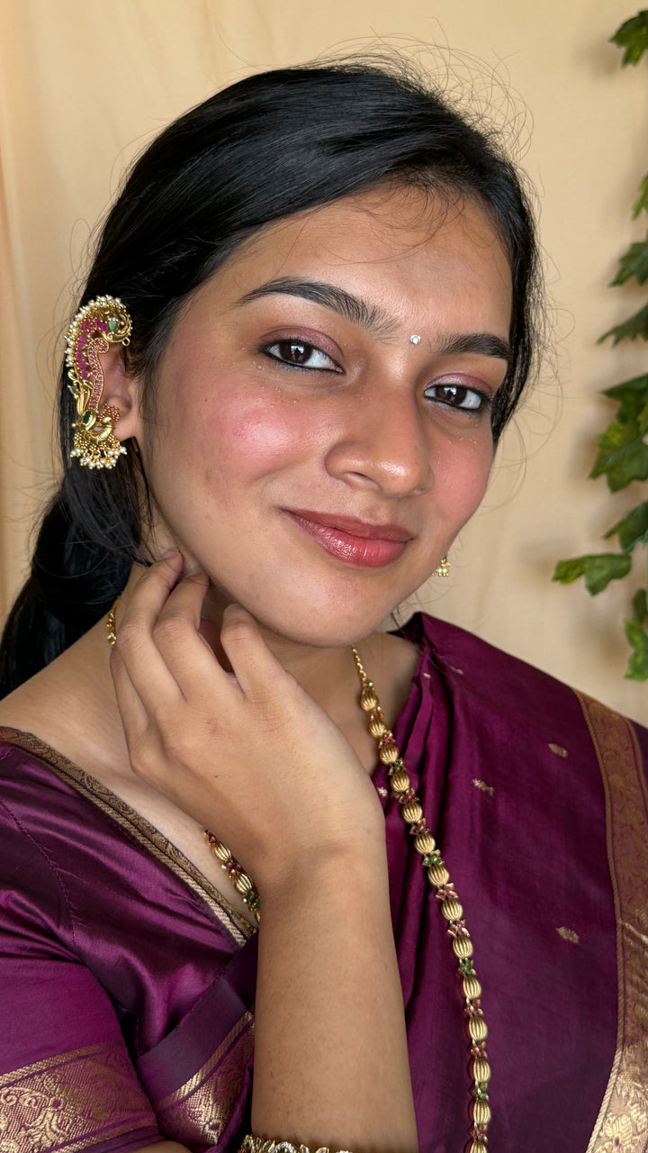 Earcuff Cluster Pearl Peacock Bridal Earring
