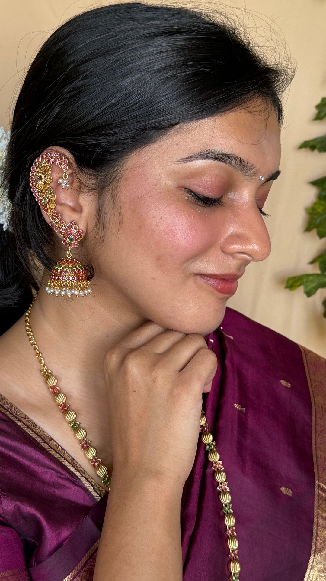 Peacock Floral Earcuff Jhumka