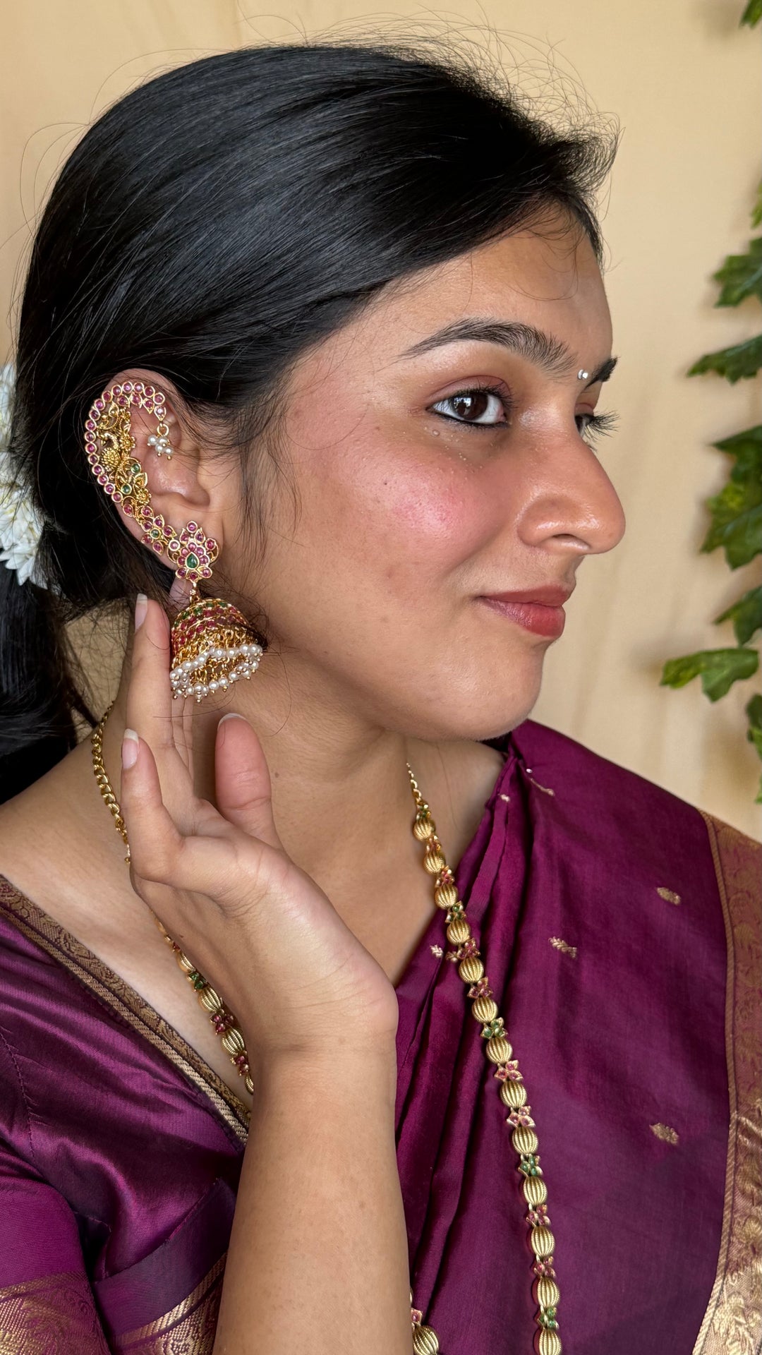 Peacock Floral Earcuff Jhumka