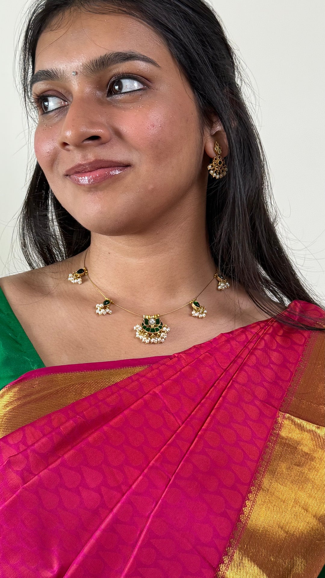 Invisible Kundan Lotus Necklace - Green