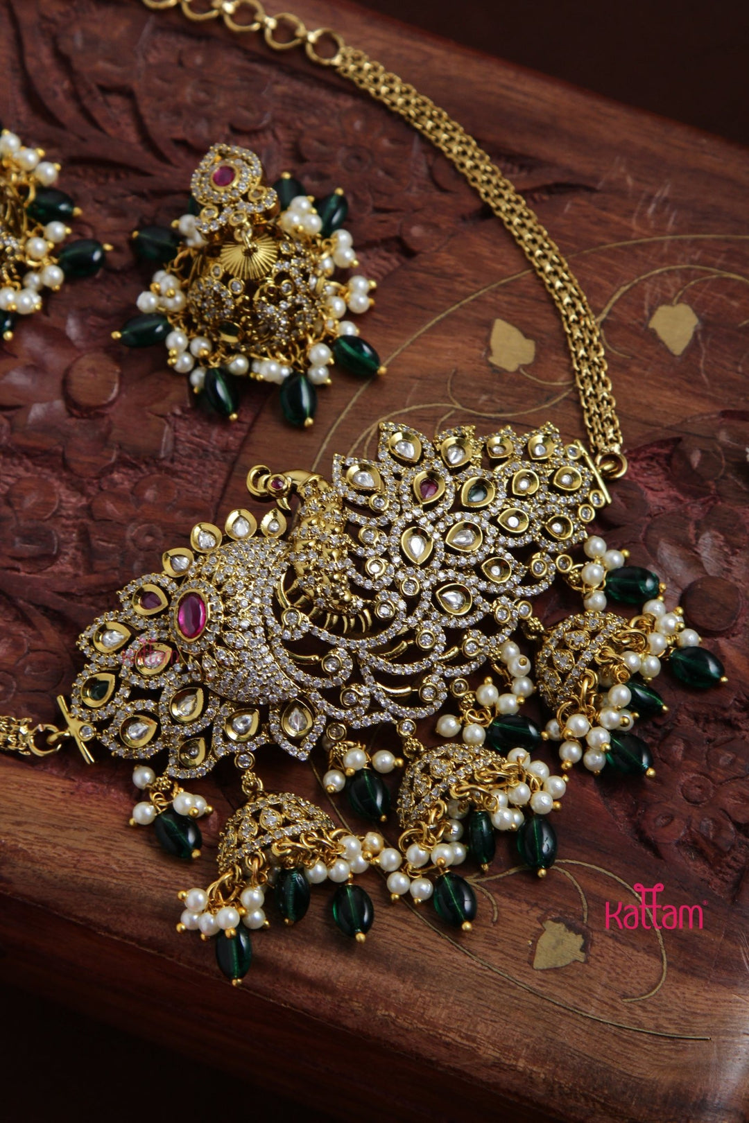 Aadhya - Grand Peacock Green Choker - N3084