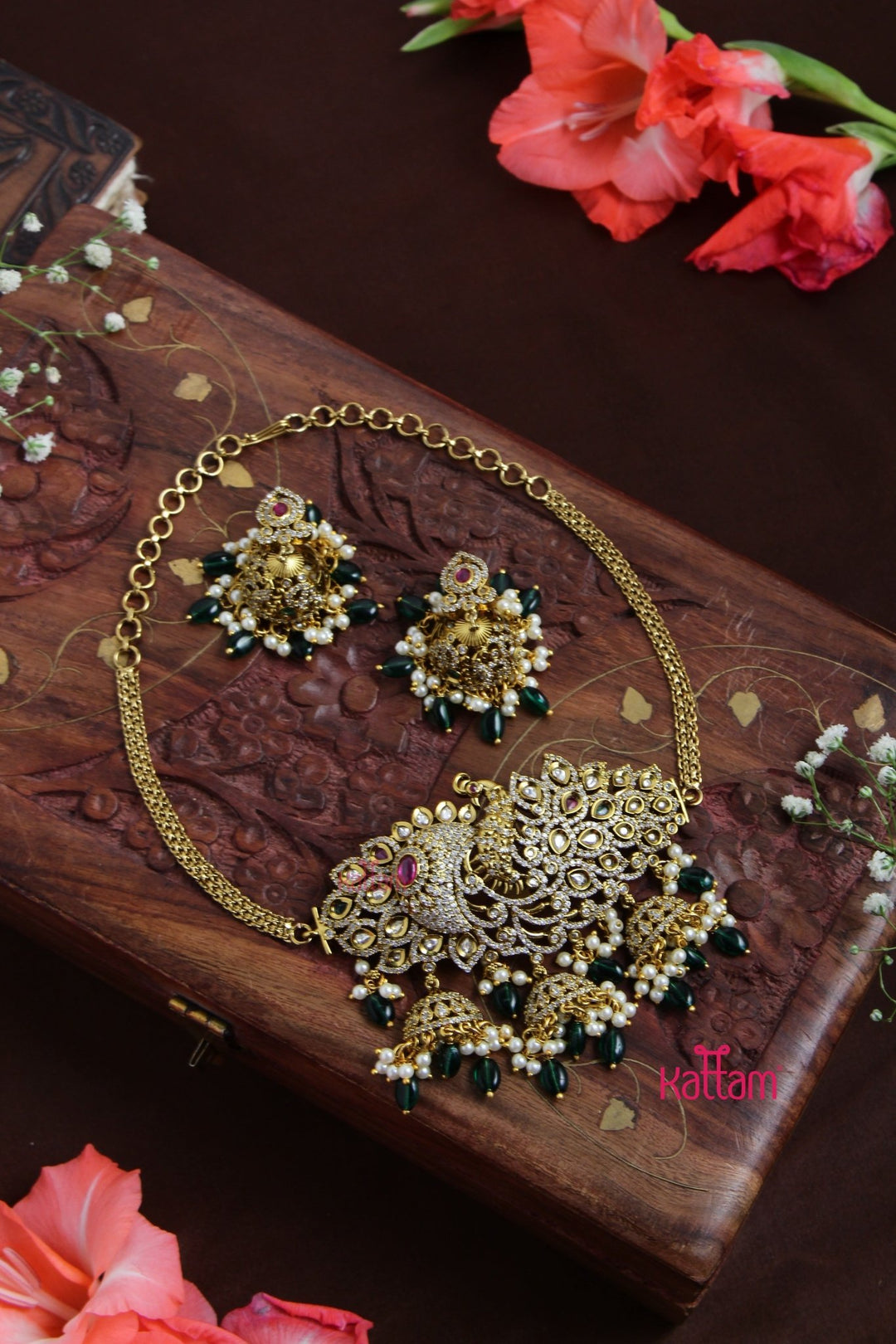 Aadhya - Grand Peacock Green Choker - N3084