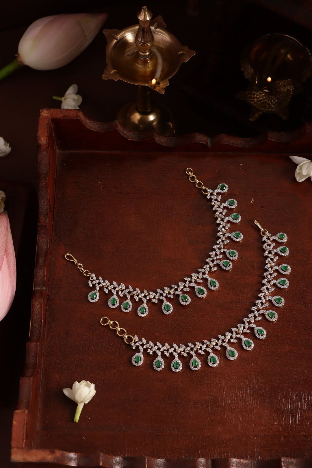 AD Green Drop Stone Earchain - EC084