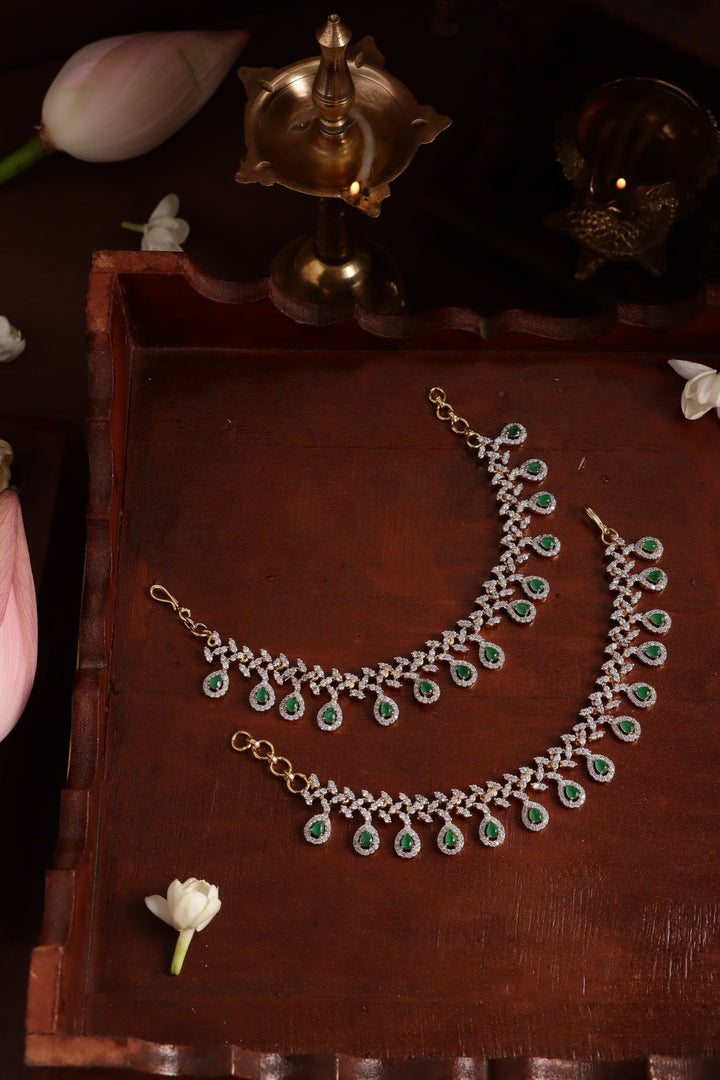 AD Green Drop Stone Earchain - EC084