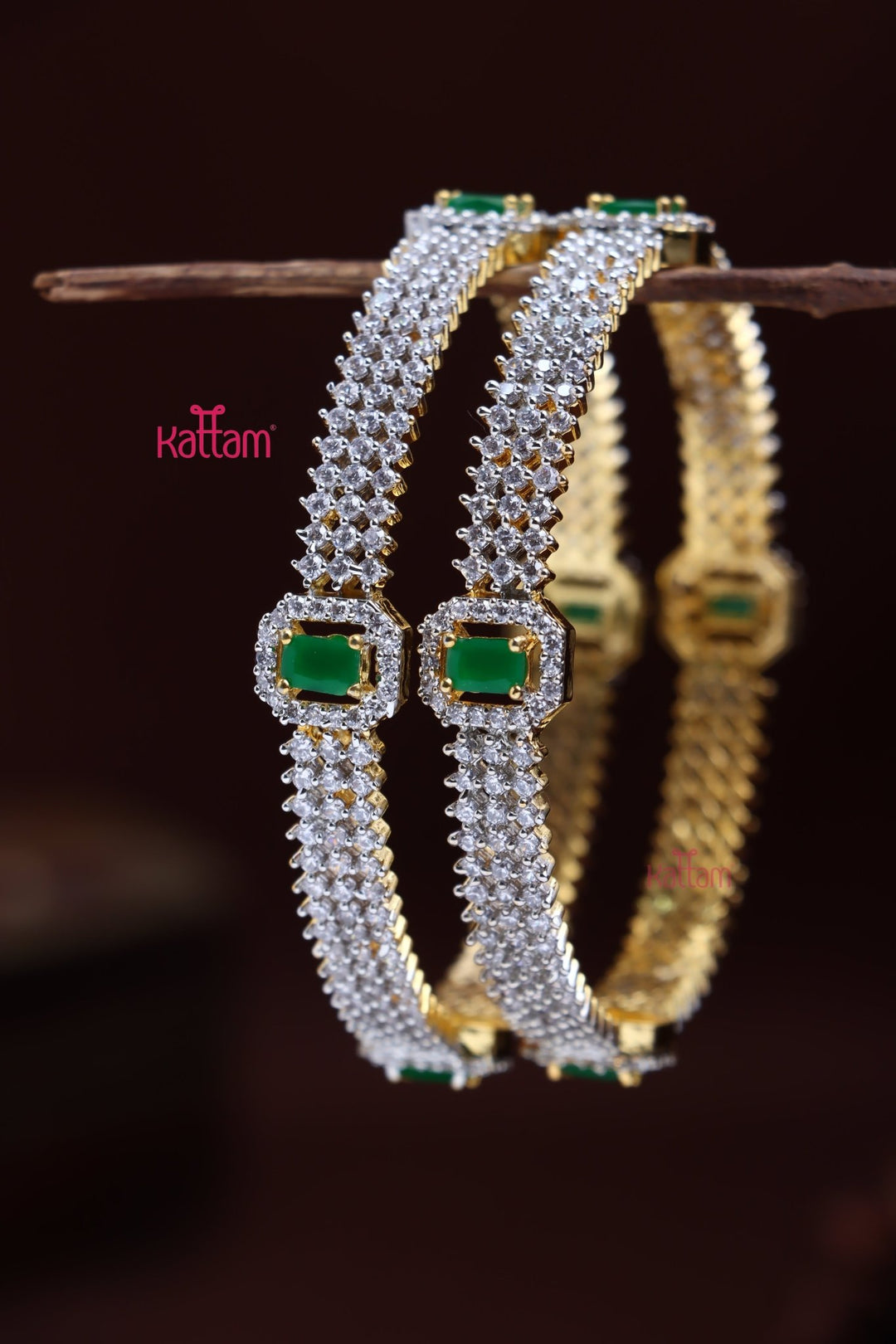 AD Green White Patterned Bangle - B584 - V6