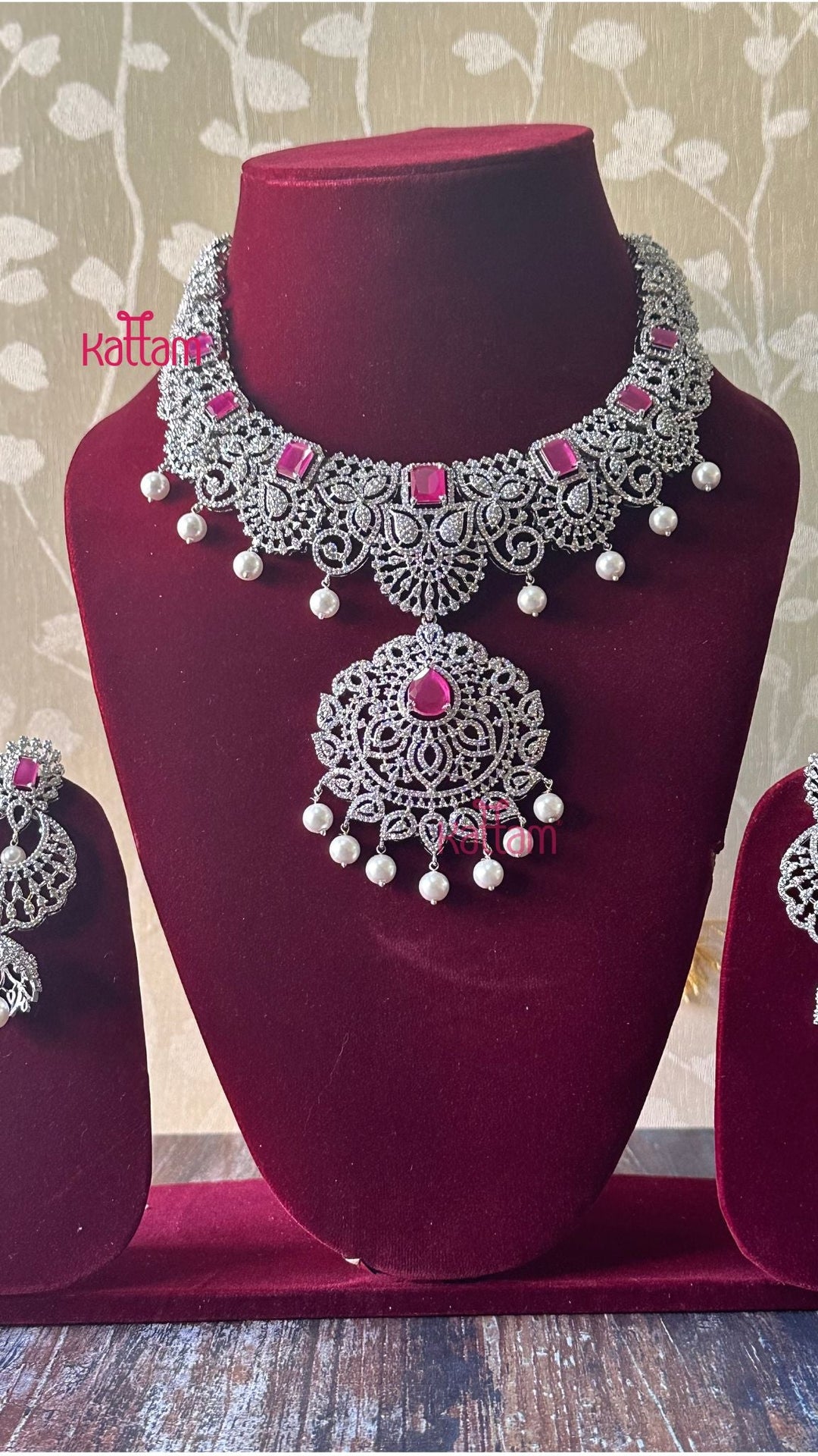 AD Leafy Ruby Bridal Necklace - N5059