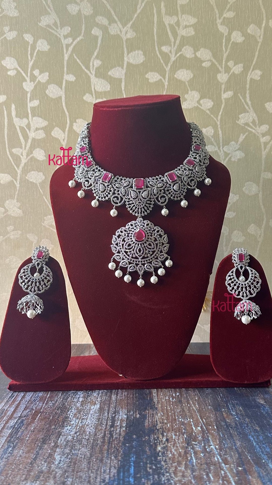 AD Leafy Ruby Bridal Necklace - N5059