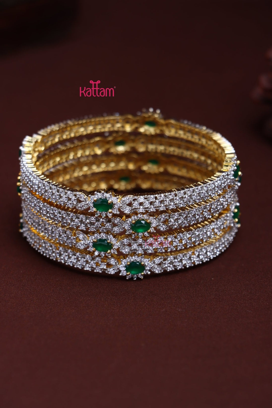 AD Patterned Green Bangle ( Set of 4) - B587 - V4