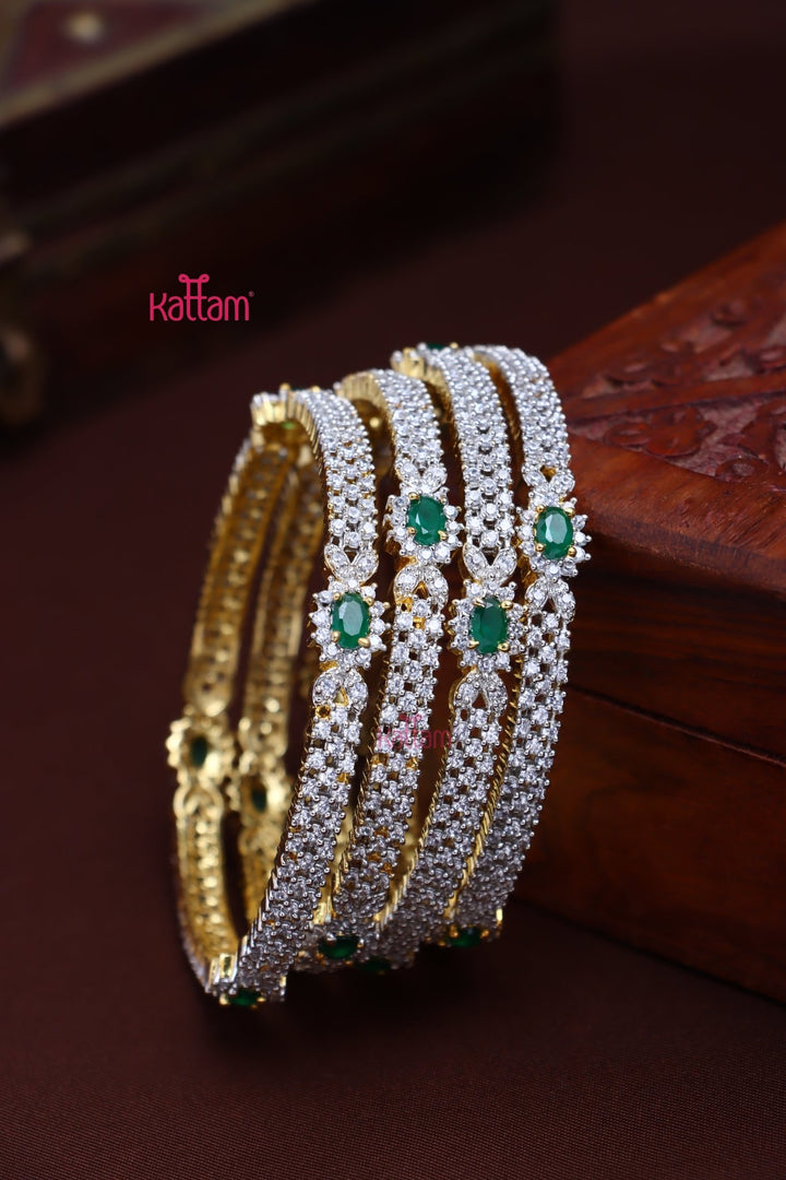 AD Patterned Green Bangle ( Set of 4) - B587 - V4