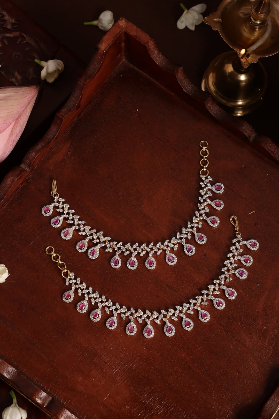 AD Ruby Drop Stone Earchain - EC083