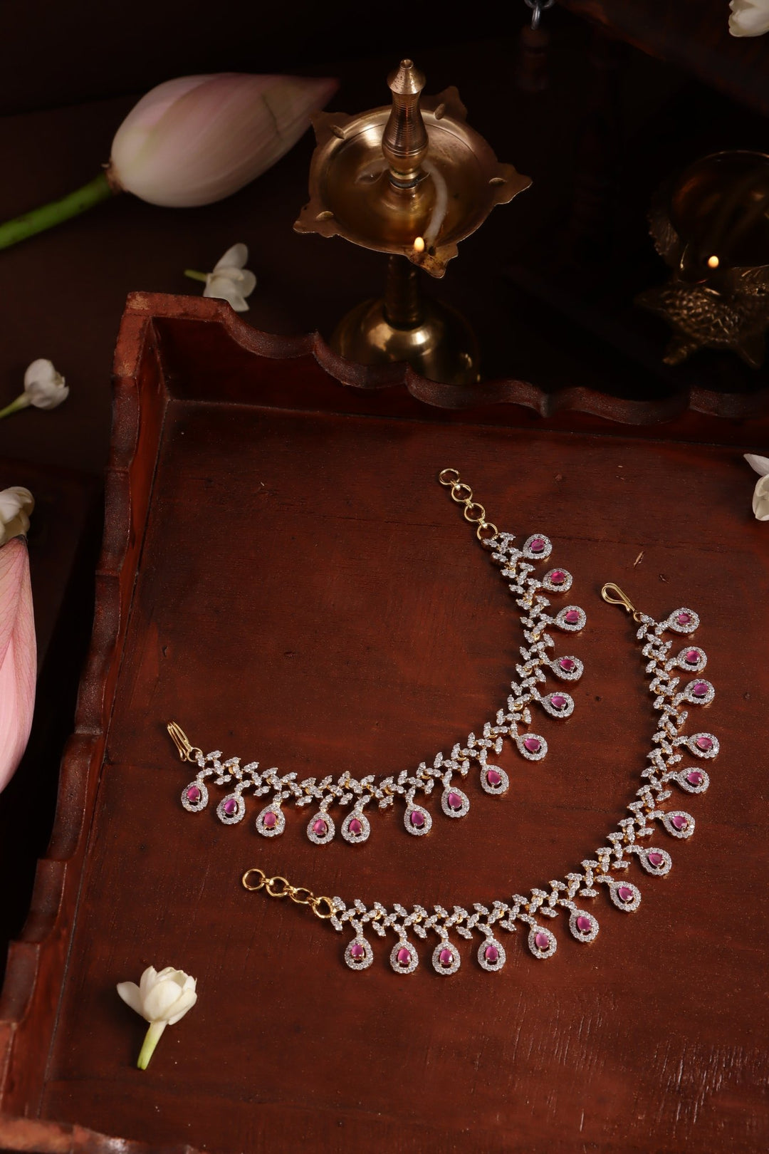 AD Ruby Drop Stone Earchain - EC083