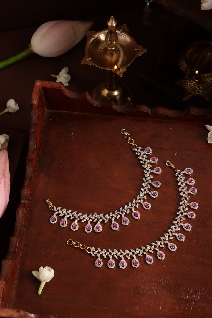 AD Ruby Drop Stone Earchain - EC083