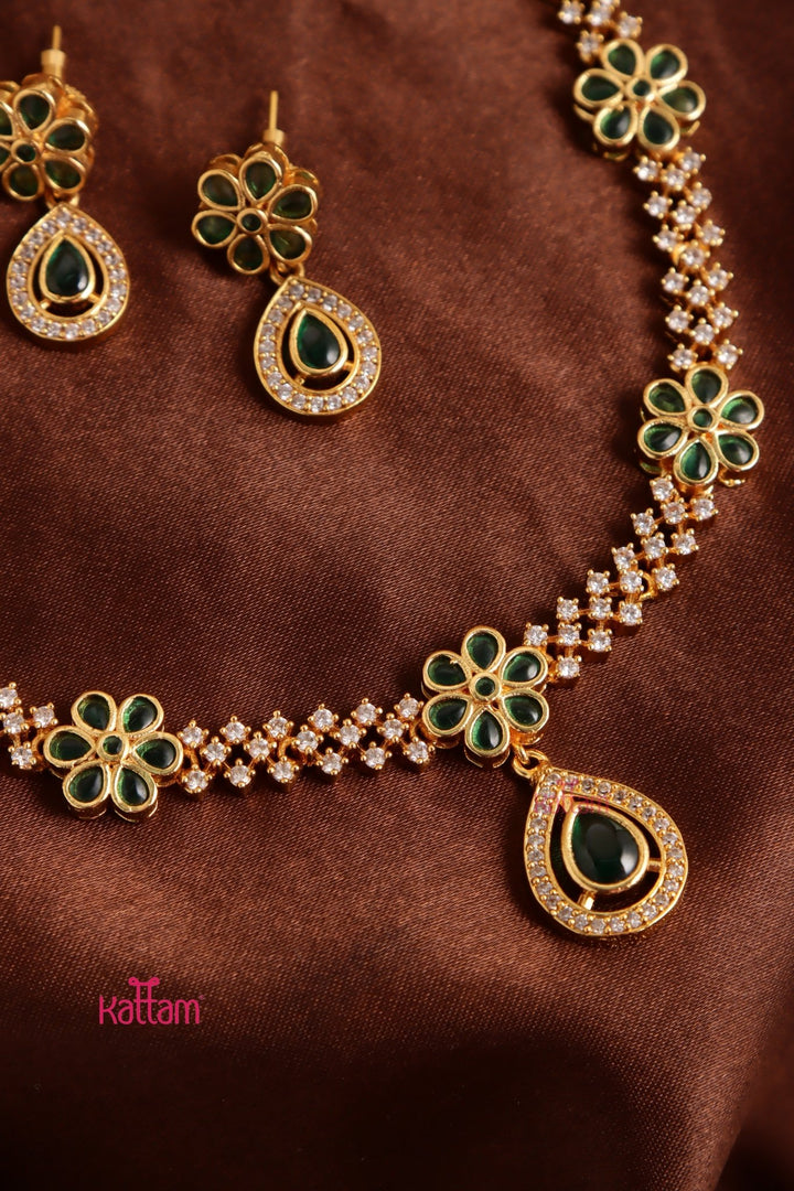 AD Stone Green Flower Necklace - N5188
