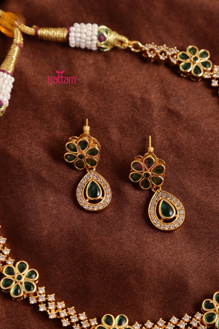 AD Stone Green Flower Necklace - N5188