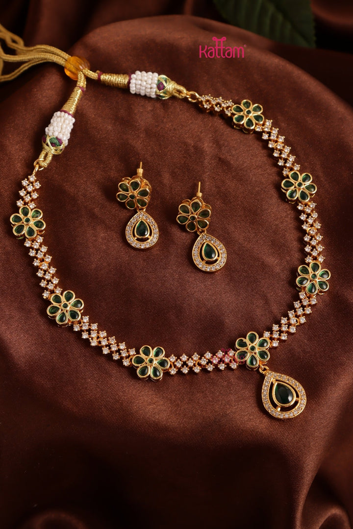 AD Stone Green Flower Necklace - N5188