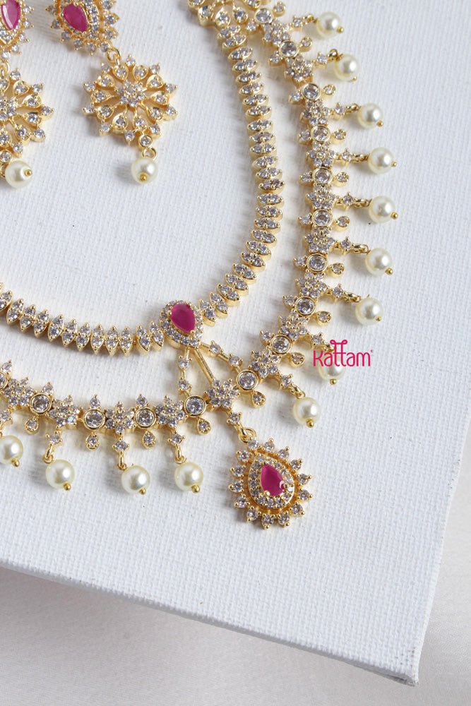 AD Stone Ruby Layered Necklace - N2322