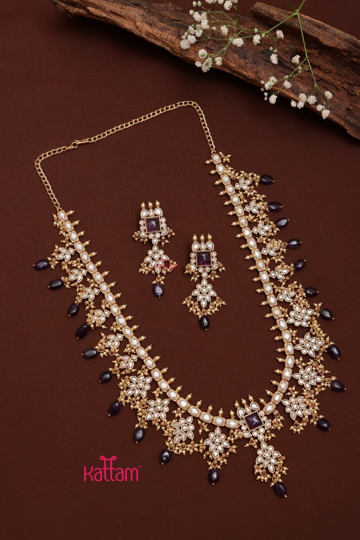 Adorna Kundan Stone Purple Haram Kattam