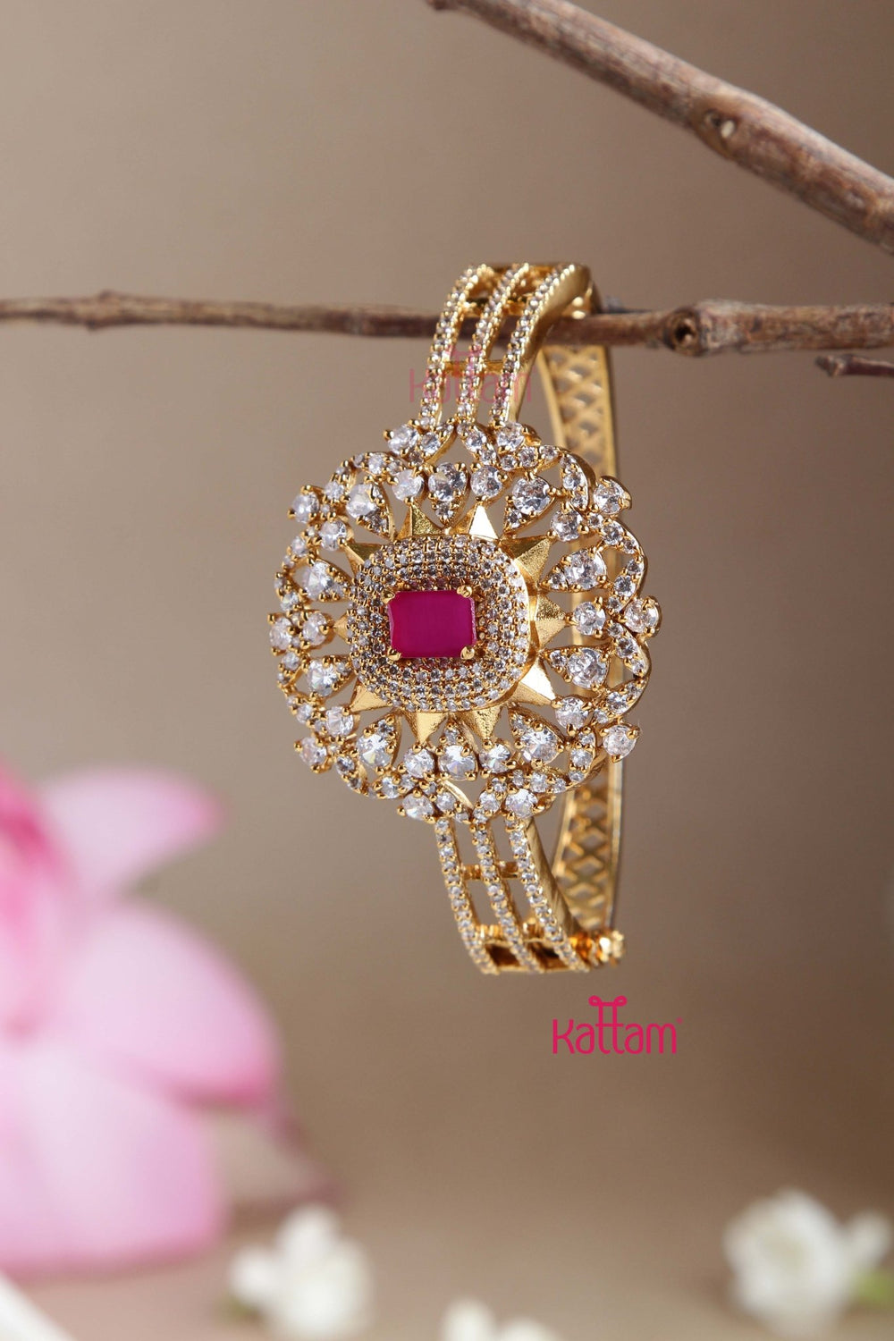 American Diamond Stone Ruby Kada Bangle - B495