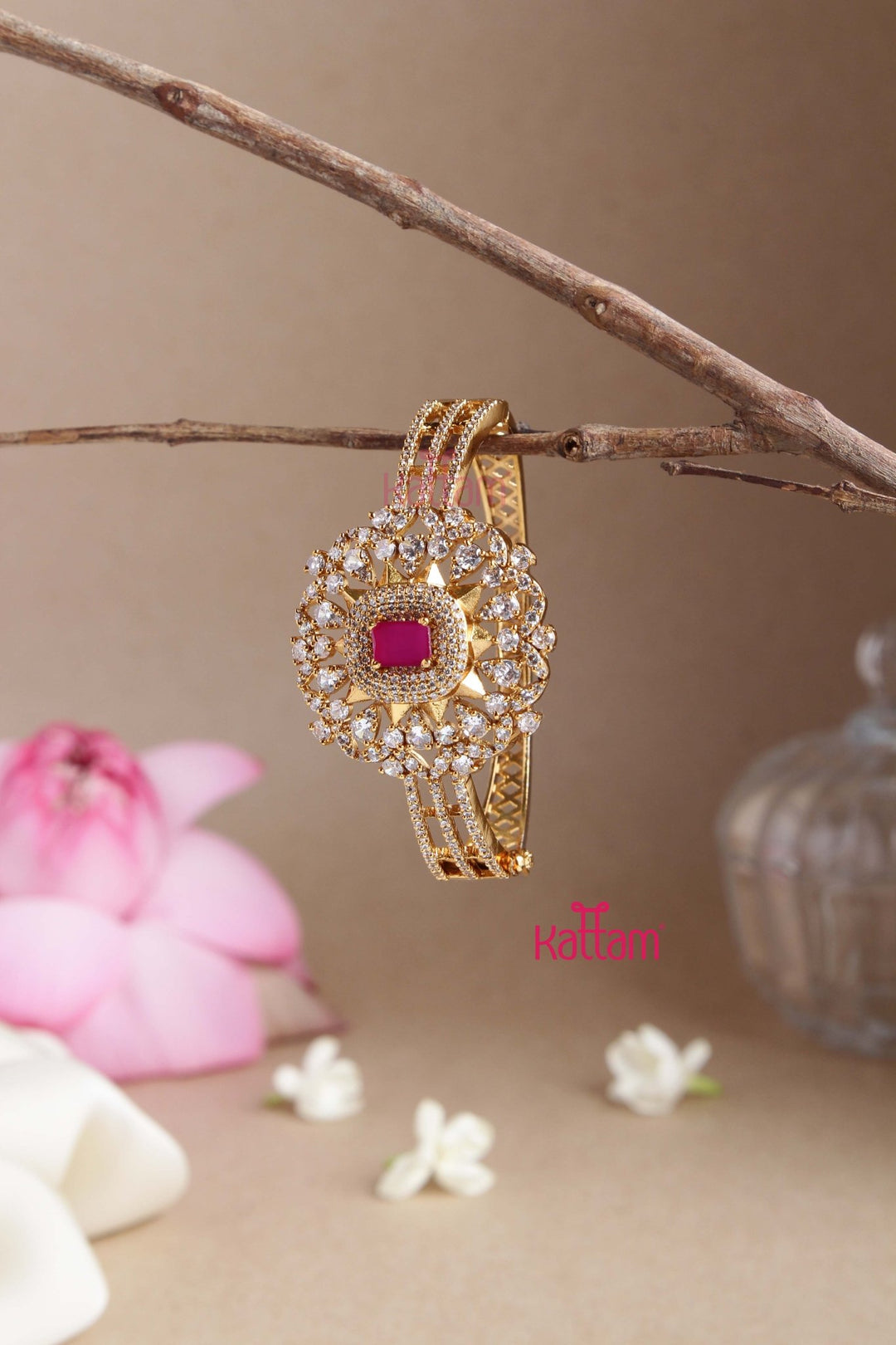 American Diamond Stone Ruby Kada Bangle - B495
