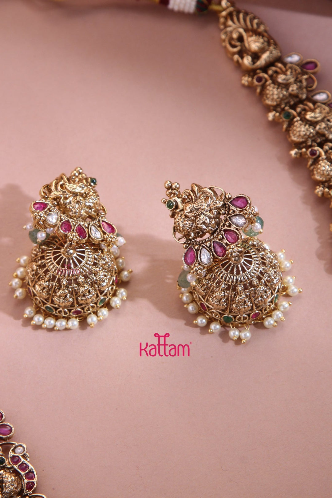 Antique Gajalakshmi beaded Bridal Haram - N3391