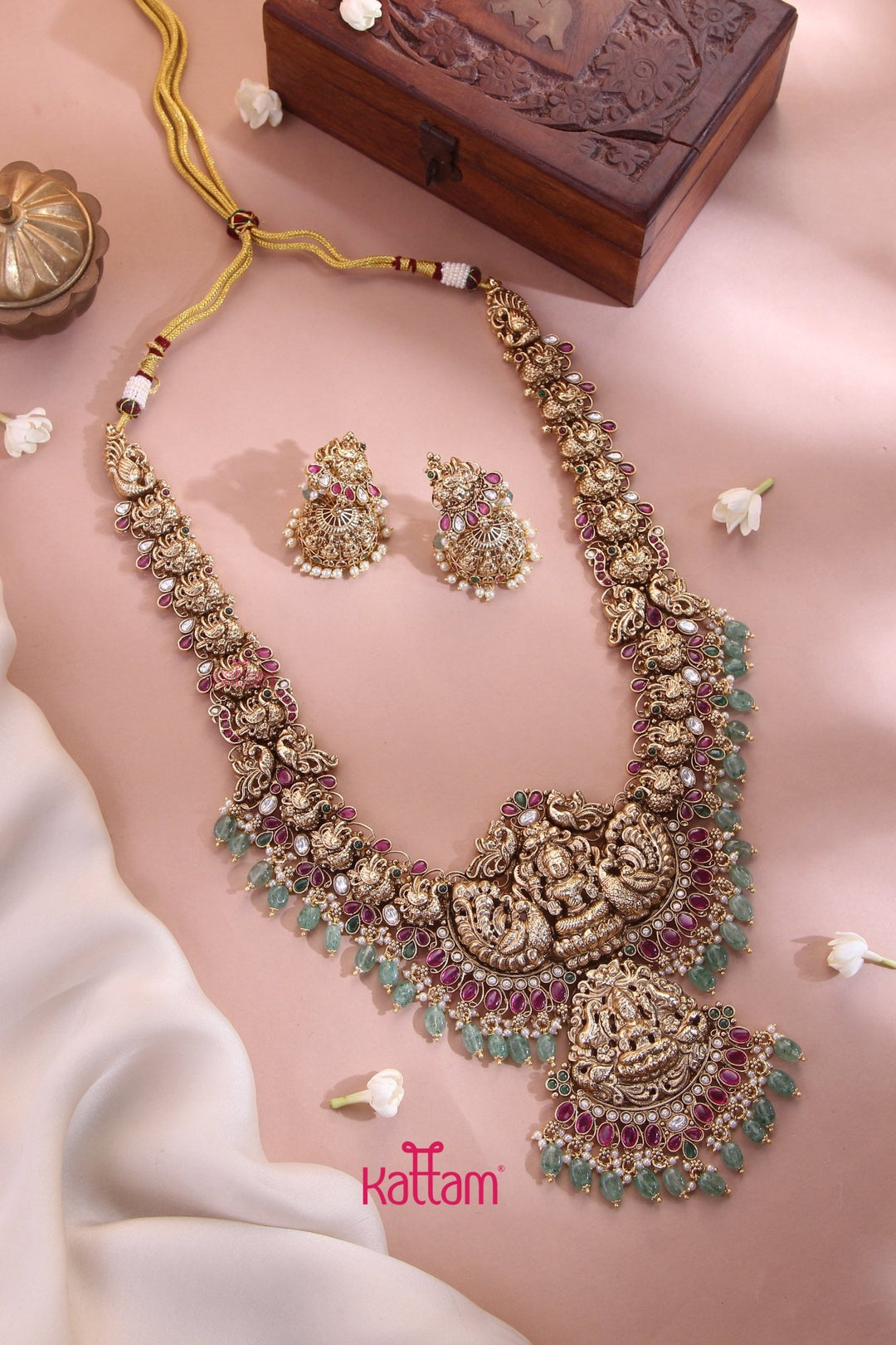 Antique Gajalakshmi beaded Bridal Haram - N3391