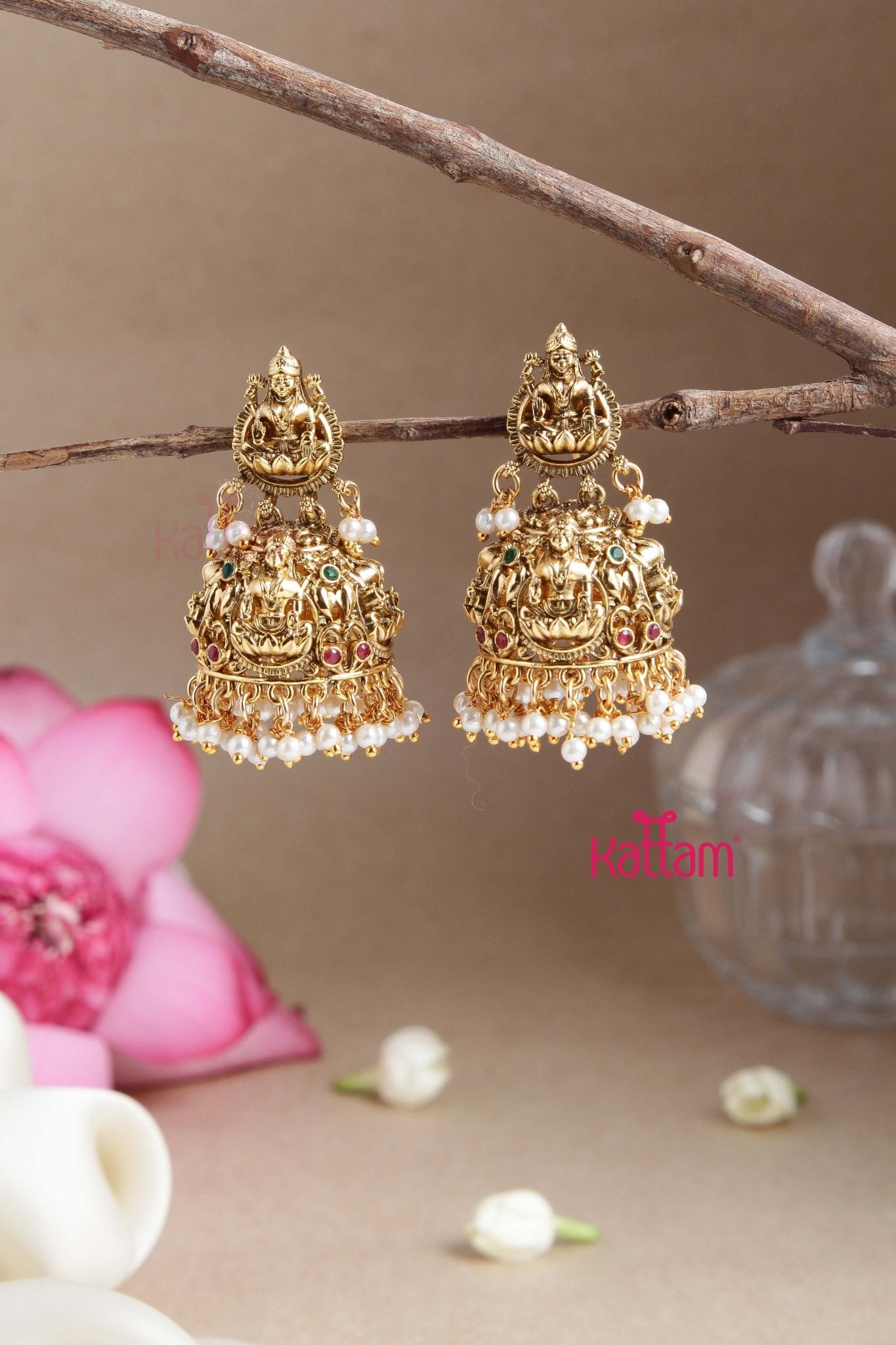 Antique matte Lakshmi Pearl Jhumka