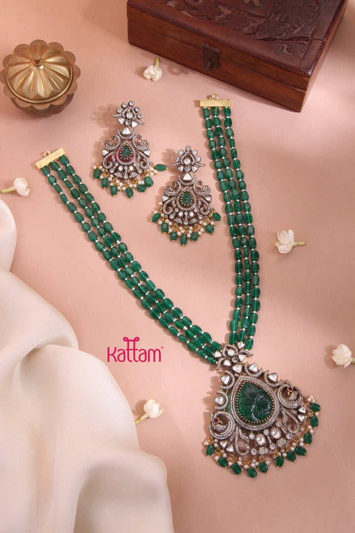 Apsara - Victorian Peacock Emerald Bead Mala - N6153