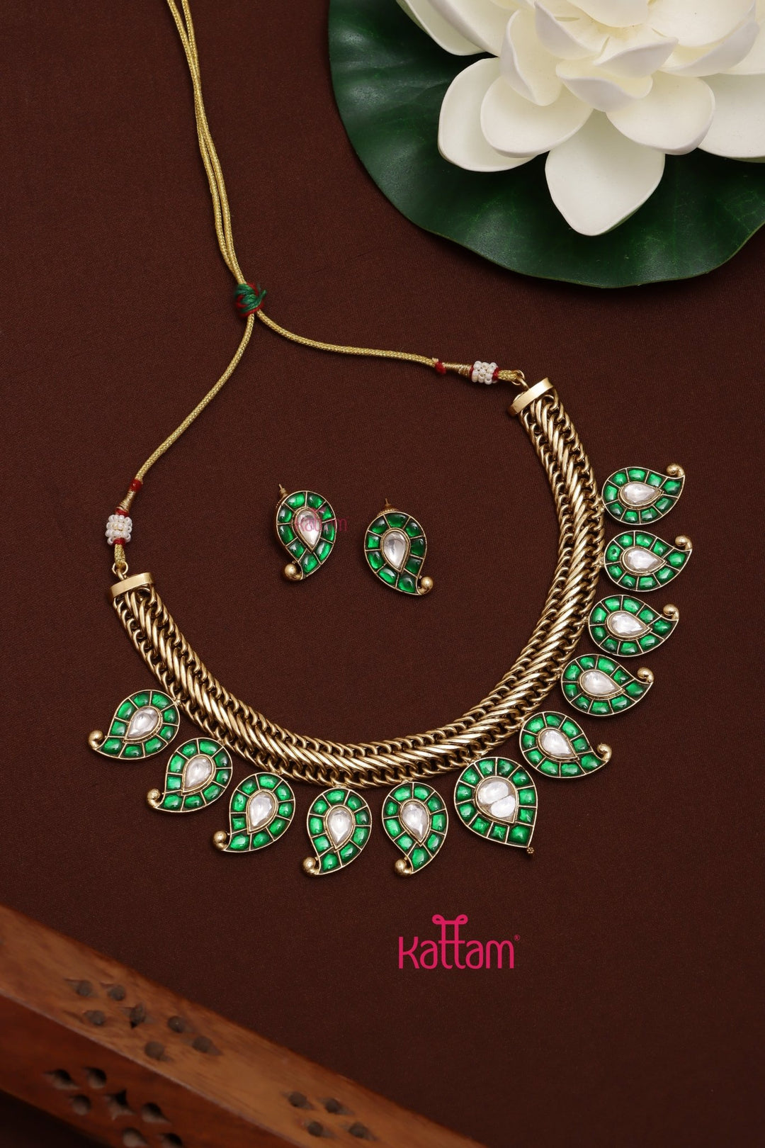 Bhairavi - Kundan Green Manga Stone Choker - N3587