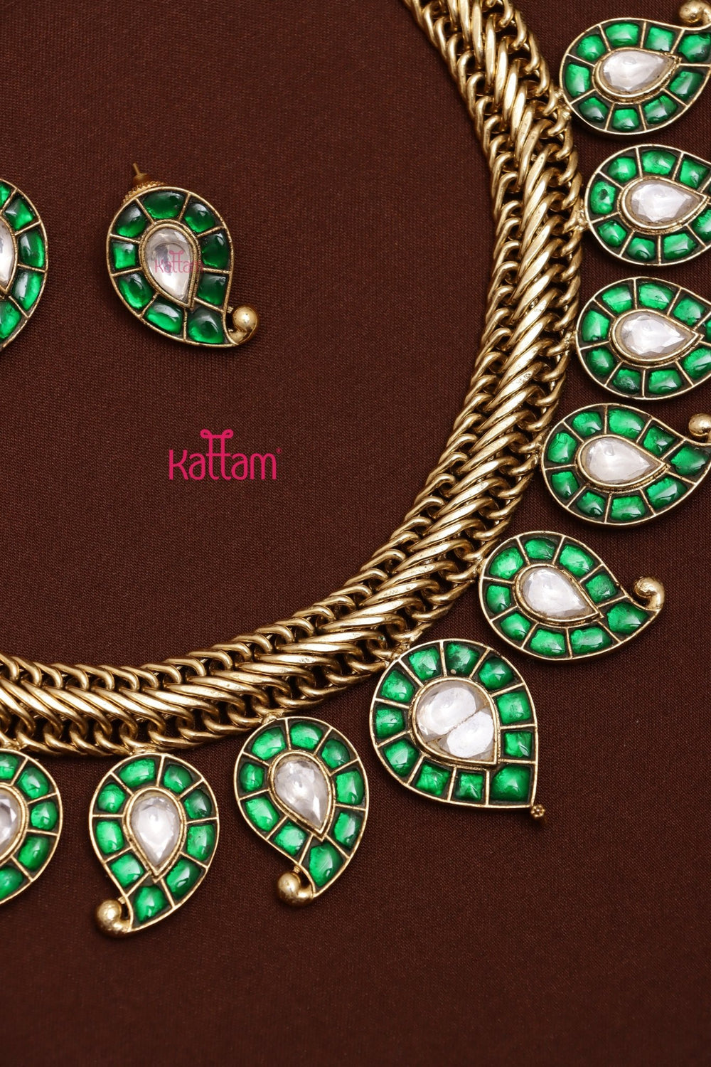 Bhairavi - Kundan Green Manga Stone Choker - N3587