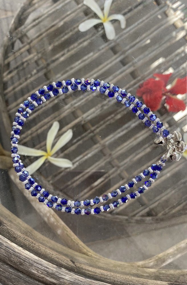 Blue Crystal Bead Anklet - A7