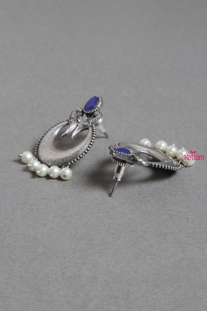 Blue Peacock Chandbali Silver earrings - E344