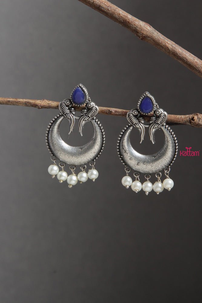 Blue Peacock Chandbali Silver earrings - E344
