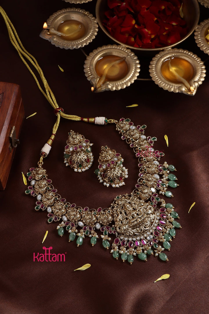 Bridal Gajalakshmi Green Beads Necklace - N3252