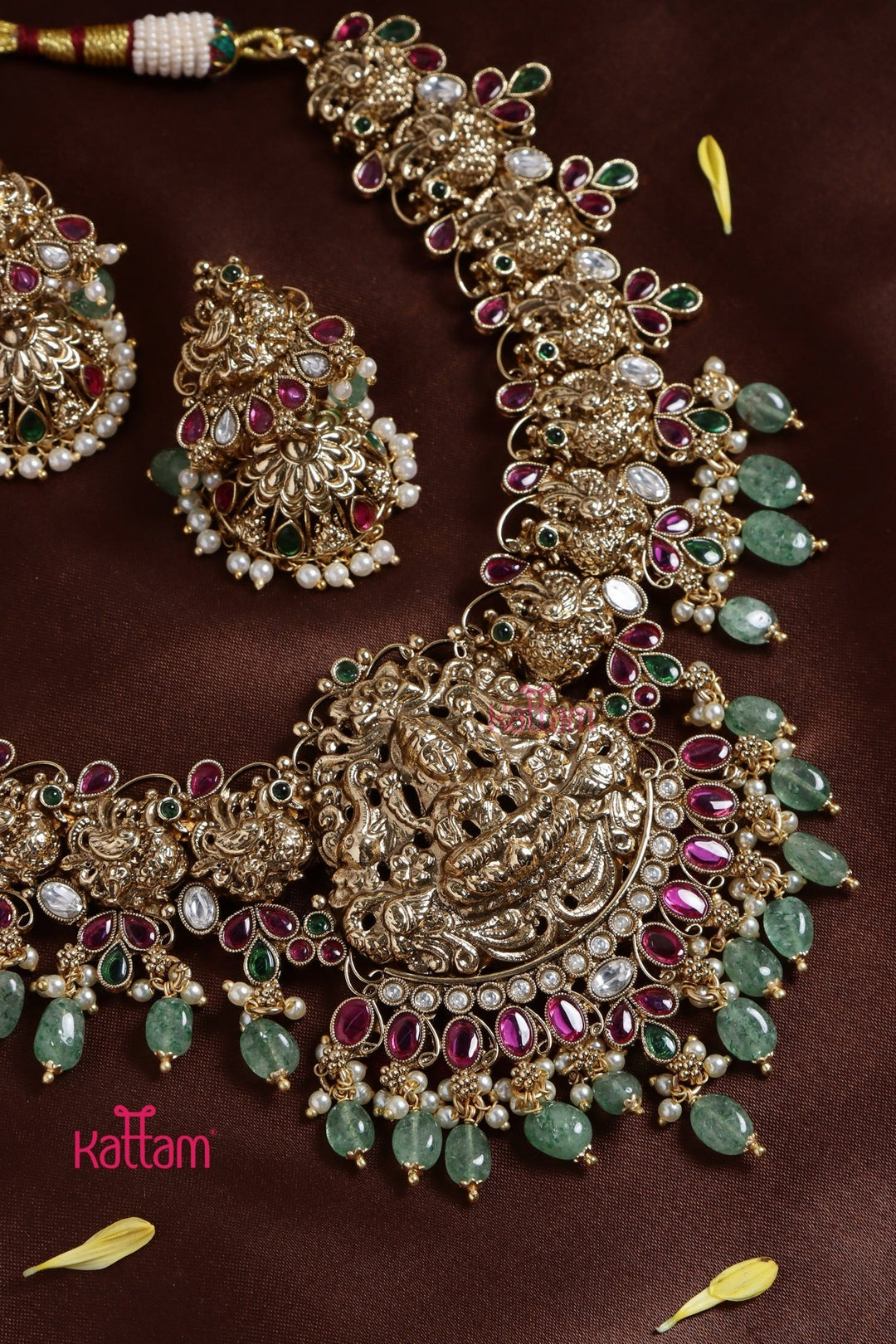 Bridal Gajalakshmi Green Beads Necklace - N3252