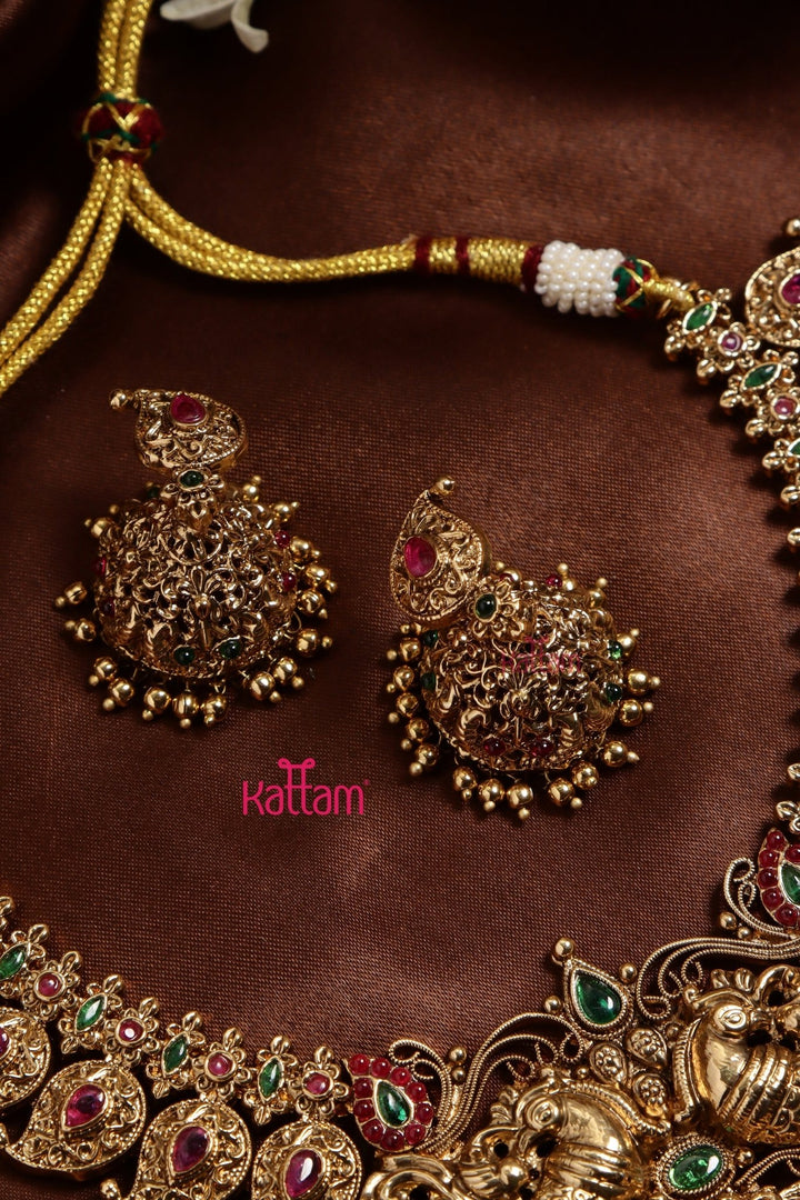 Bridal Manga Peacock Green Bead Necklace - N3250