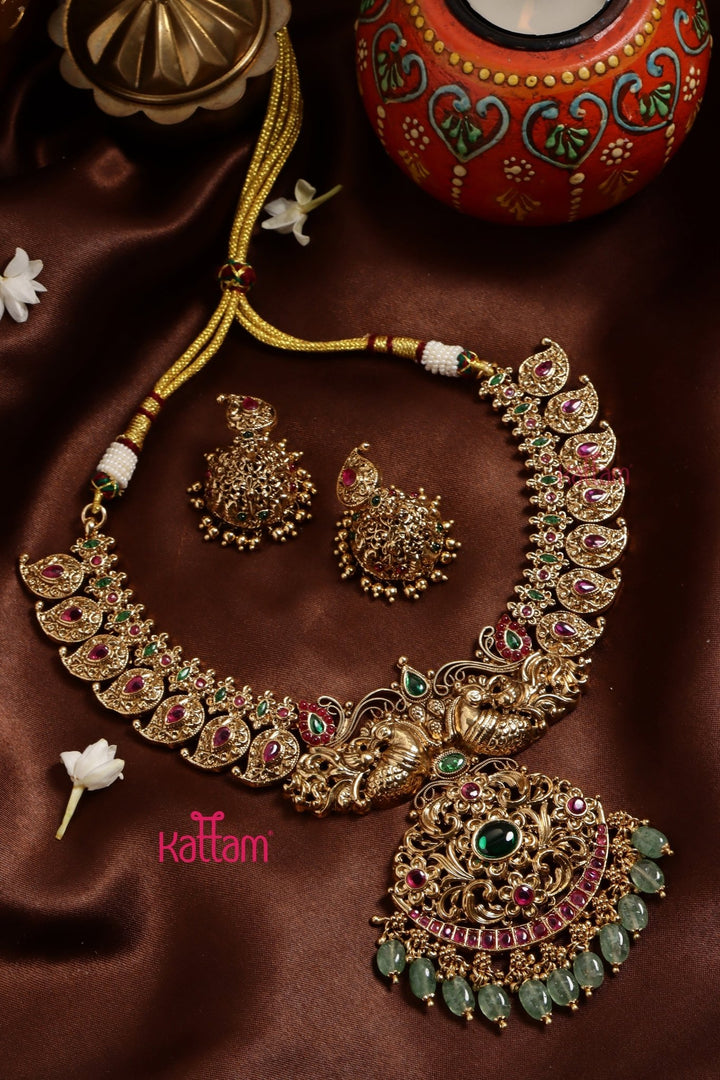 Bridal Manga Peacock Green Bead Necklace - N3250