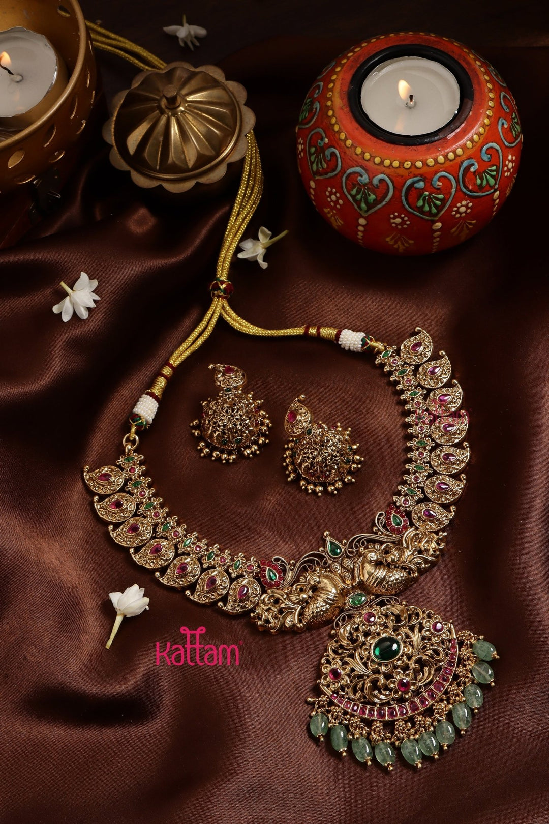 Bridal Manga Peacock Green Bead Necklace - N3250