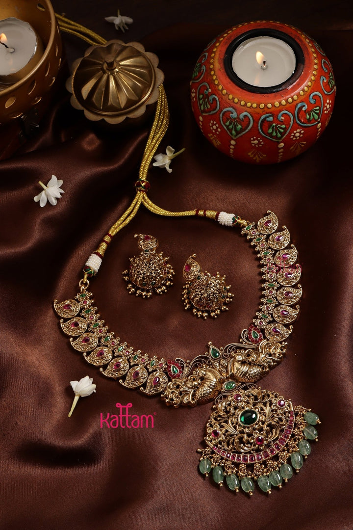 Bridal Manga Peacock Green Bead Necklace - N3250