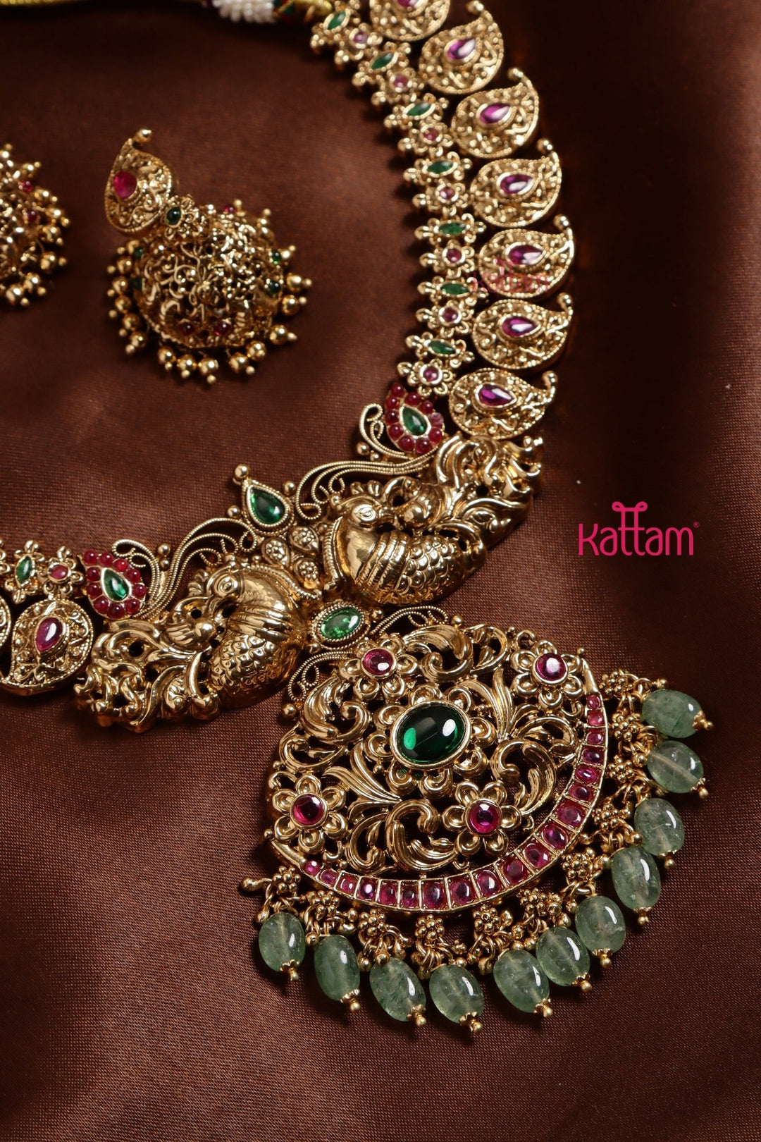 Bridal Manga Peacock Green Bead Necklace - N3250