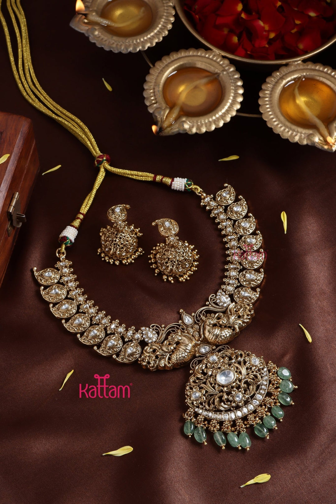 Bridal Peacock Green Bead Necklace - N3249