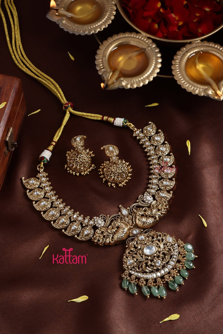 Bridal Peacock Green Bead Necklace - N3249